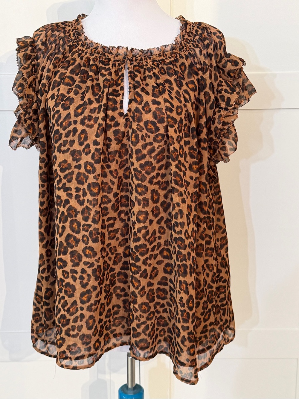 Old Navy Leopard Print Ruffle Sleeve Top - Brown/Black